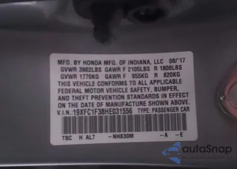 2017 Honda Civic Ex-T from USA, damaged, VIN 19XFC1F38HE031556